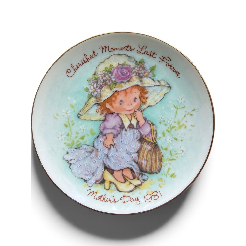 Vintage 1981 Mothers Day Plate Avon Cherished Moments Porcelain Blue Girl Gift